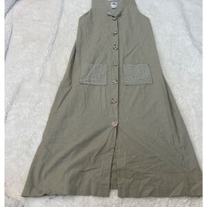 Dogwood Lane Cotton Sleeveless Green Plaid Decorative Buttons Maxi Dress Size S‎